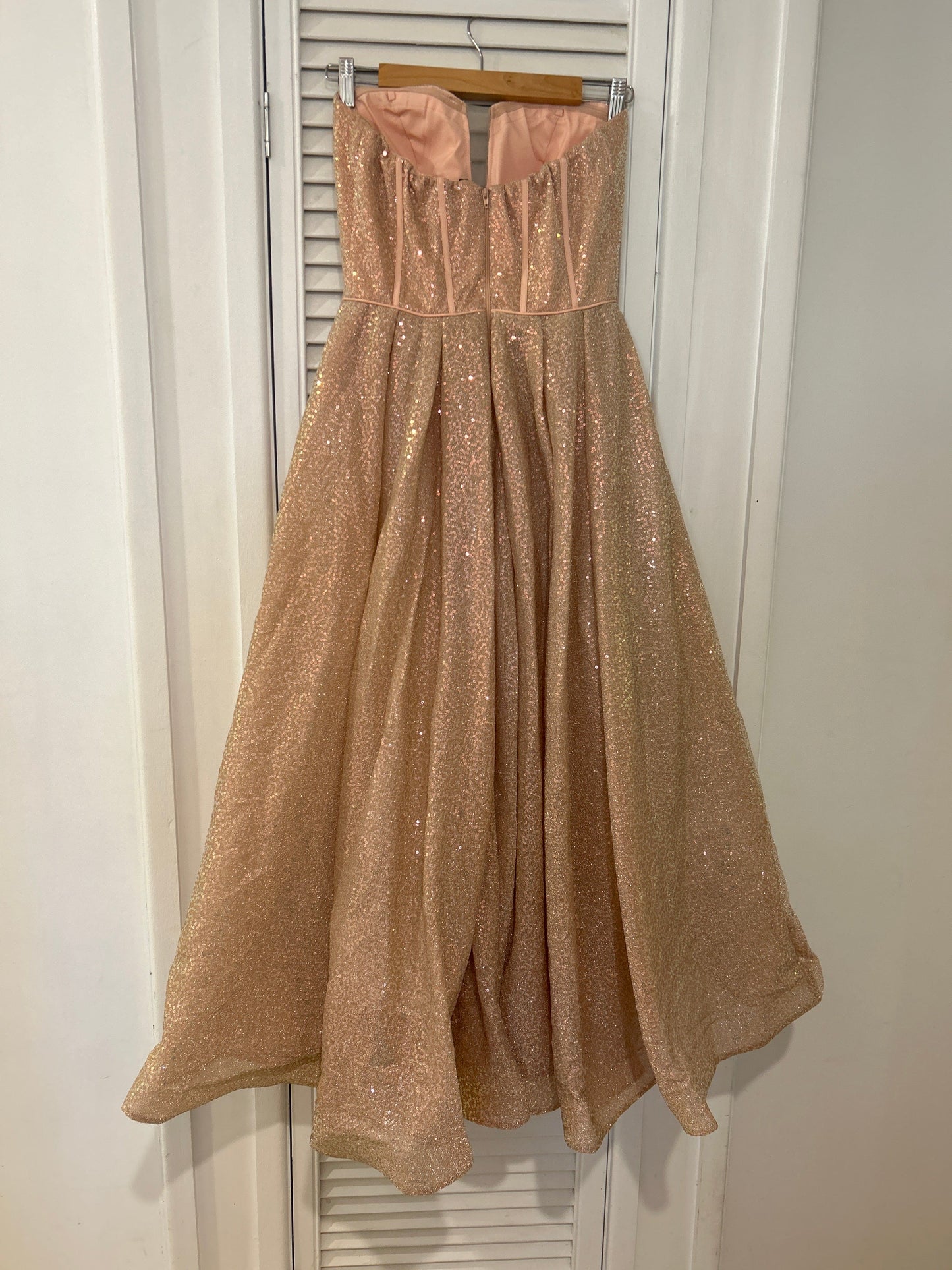 TINA HOLLY Tina Holly TK312 Rose Gold Sequin A-Line Midi Length Formal Dress