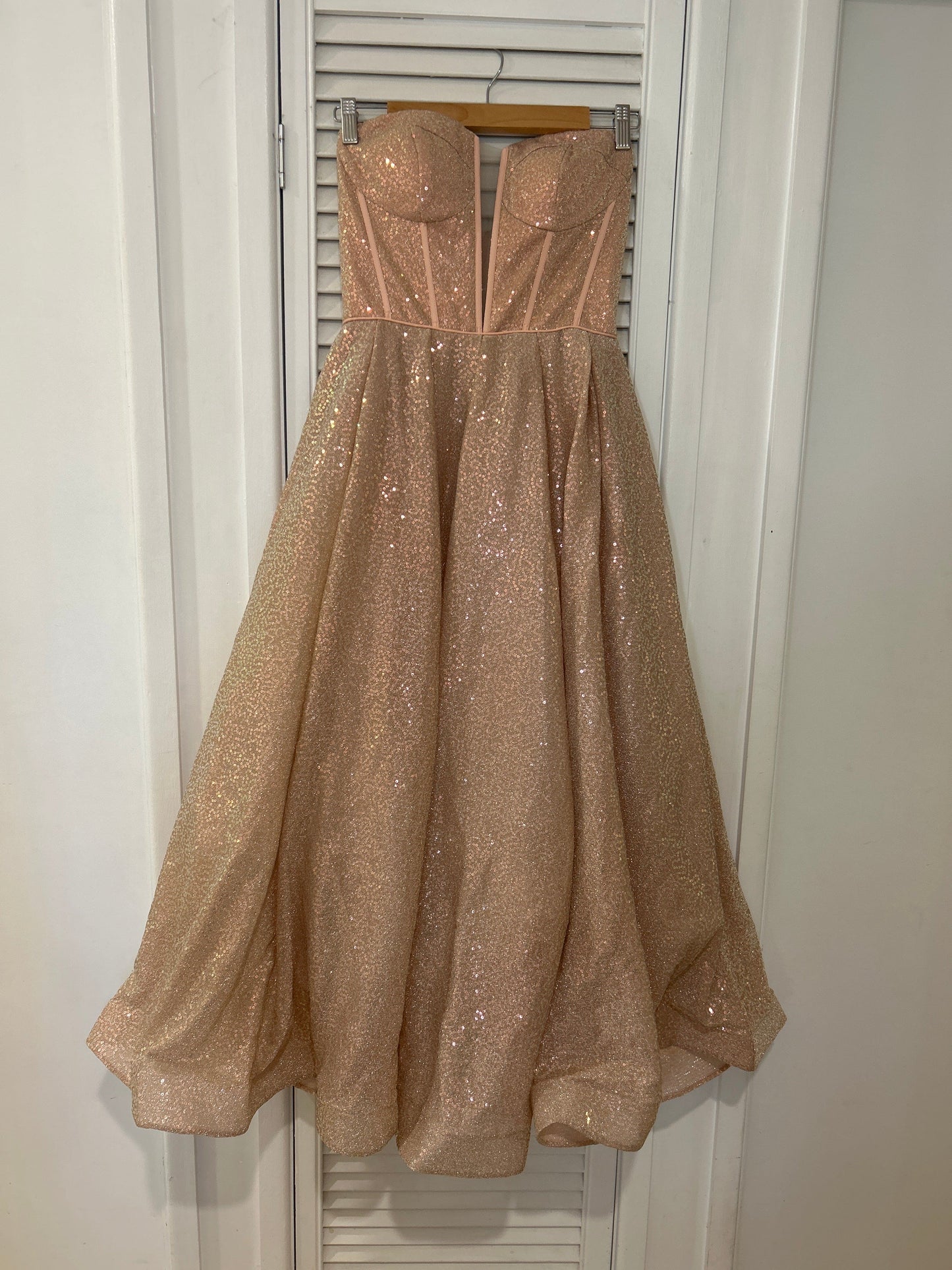 TINA HOLLY Tina Holly TK312 Rose Gold Sequin A-Line Midi Length Formal Dress