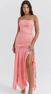 HOUSE OF CB Ivana Apricot Gathered Asymmetric Dress - Size S