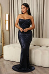 SHAREEN COLLECTION Navy Sequin Slim Fit Maxi Size 12