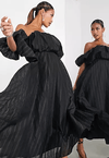 ASOS Puff Off Shoulder Midi Dress in Black