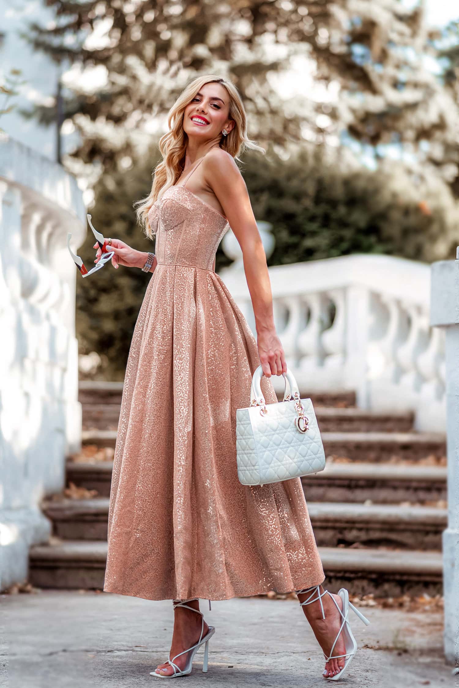 TINA HOLLY HIRE Rose Gold Sequin A-Line Length Formal Dress (size