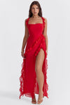 HOUSE OF CB Ariela Cherry Ruffle Maxi Dress - Size XS