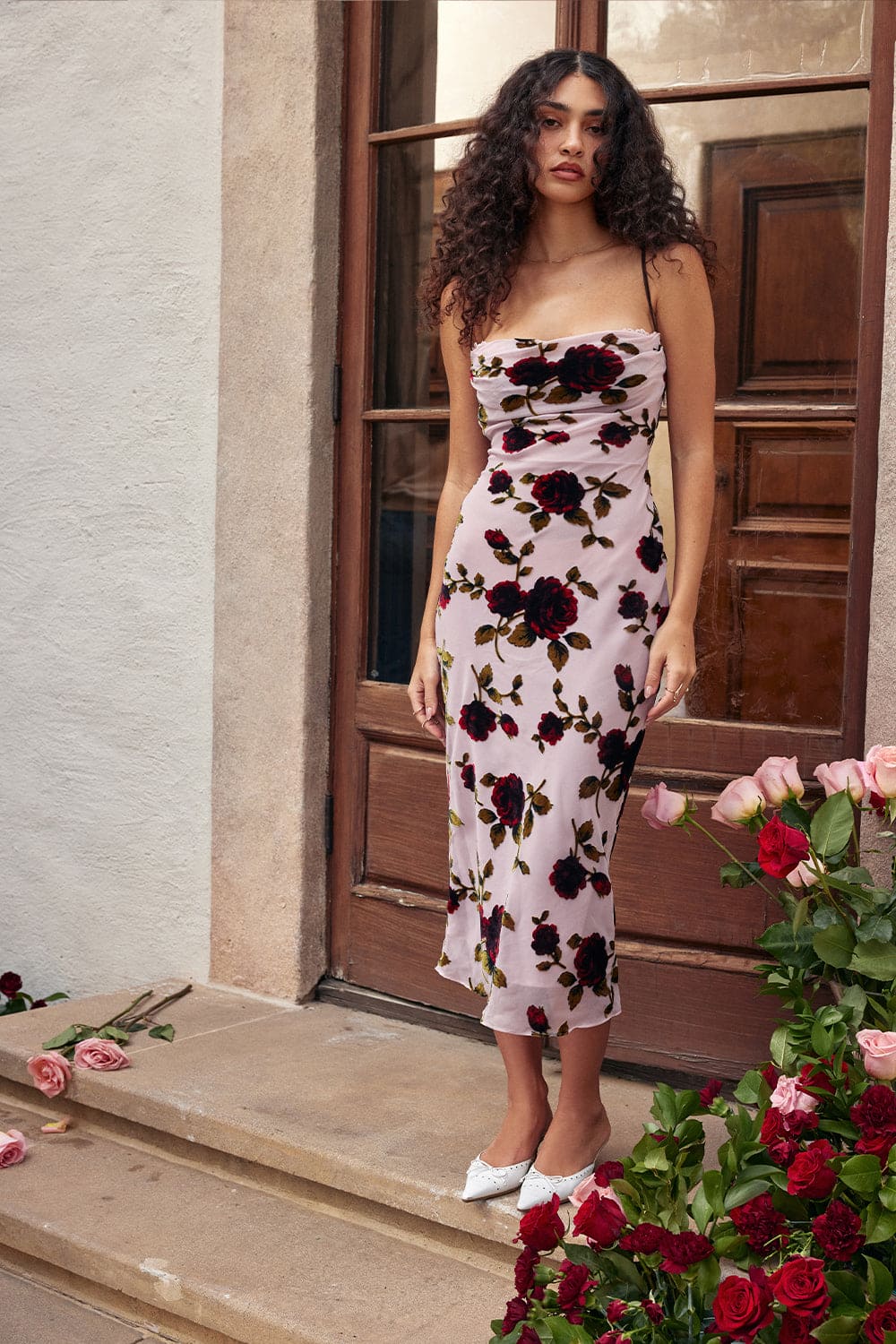 HOUSE OF CB Azura Pink Devore Midi Dress - Size S