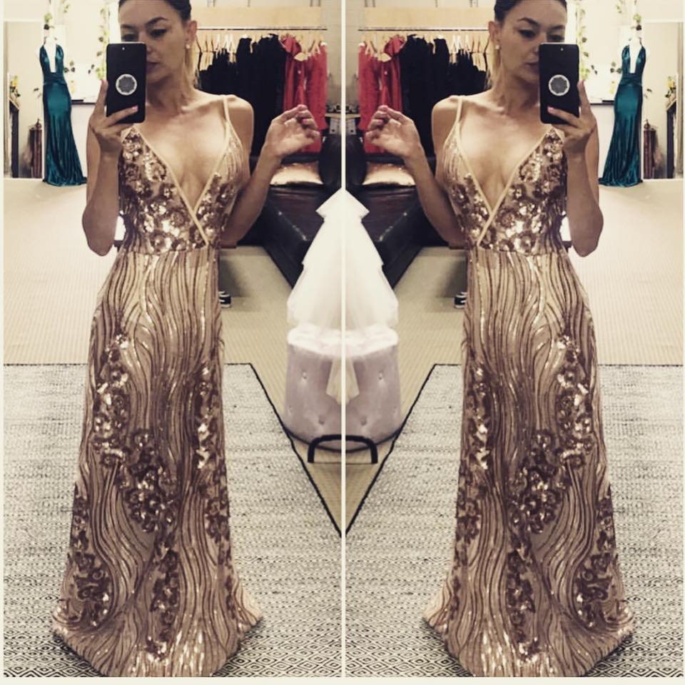 gold sequin gown