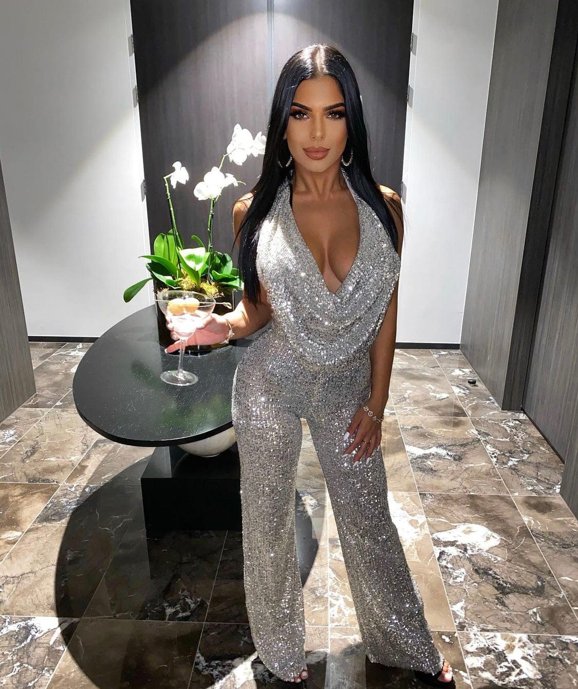 NOOKIE Silver Sequin Jumpsuit