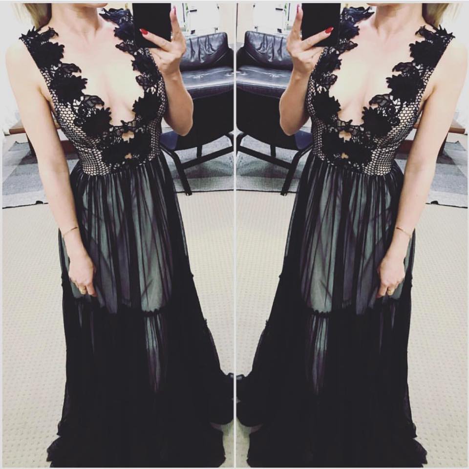 Long Black Mesh Dress