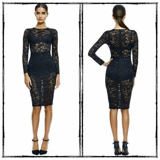 Black lace see through midi with long sleeves