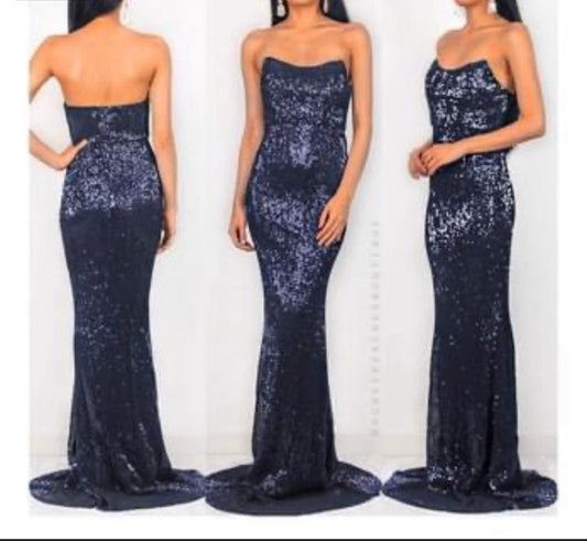 navy sequin slim fit maxi