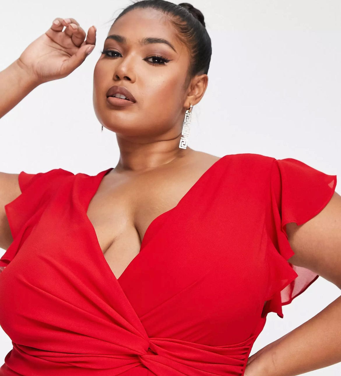 TFNC Plus Bridesmaid Flutter Sleeve Ruffle Detail Maxi Dress Navy/Emerald/Red