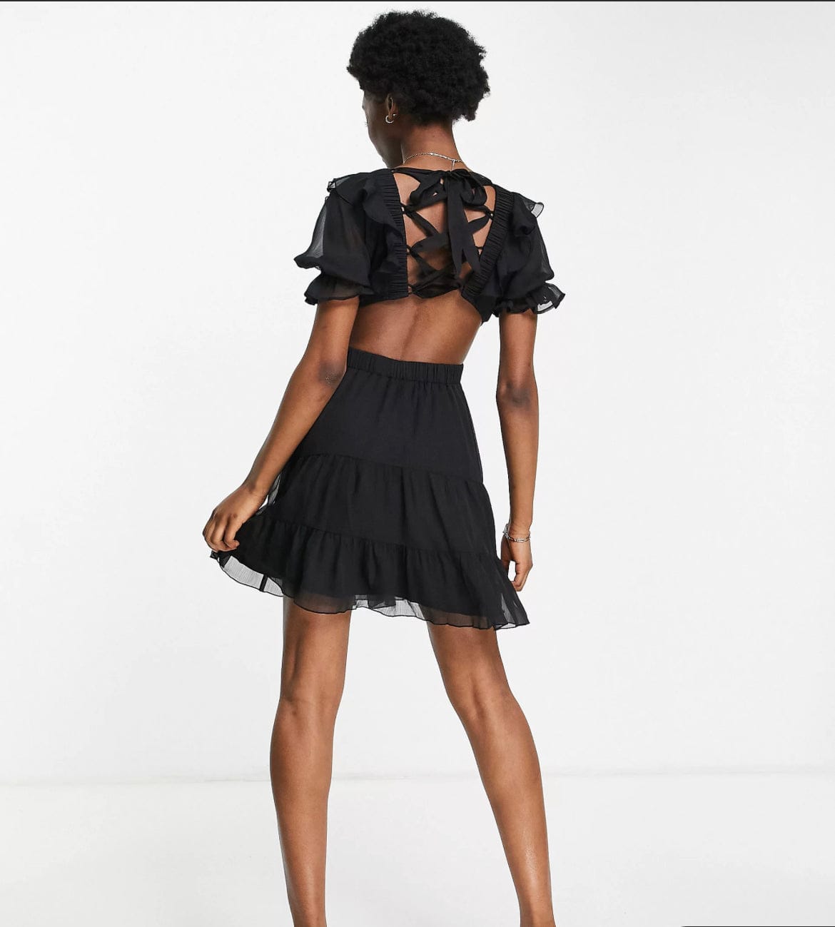 ASOS Mini Tea Dress In Chiffon With Tiered Skirt