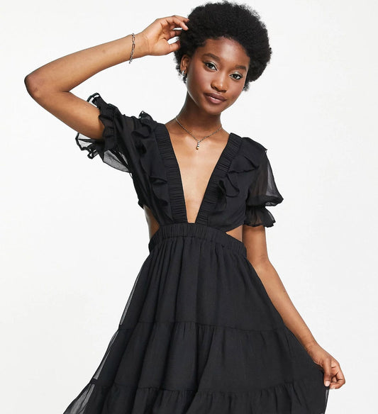 ASOS Mini Tea Dress In Chiffon With Tiered Skirt