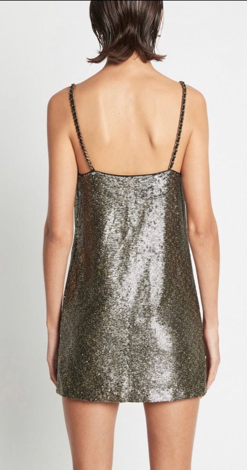metallic bronze mini dress