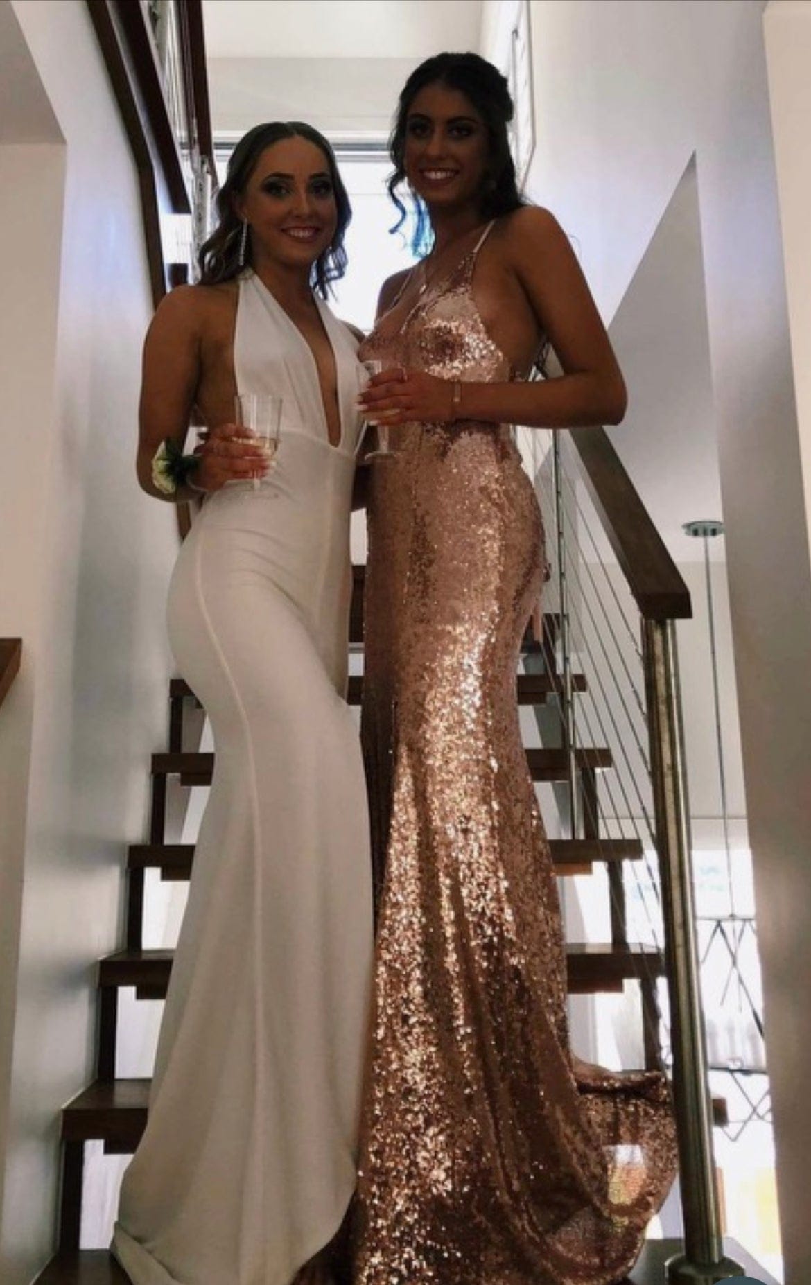 ALAMOUR THE LABEL Rose Gold Long Sequin Gown