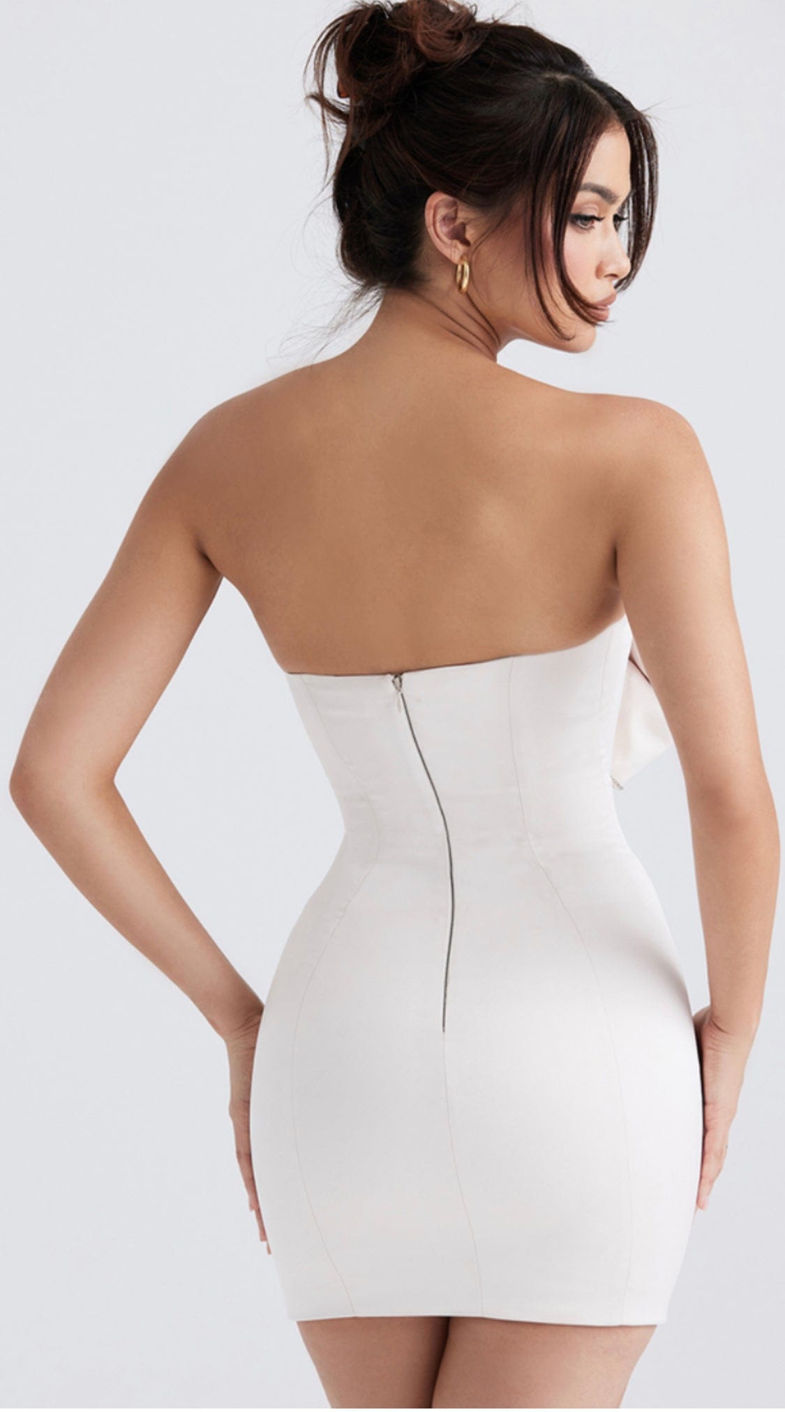 HOUSE OF CB Ariella Ivory Satin Crystal Embellished Bow Mini Dress - Size S