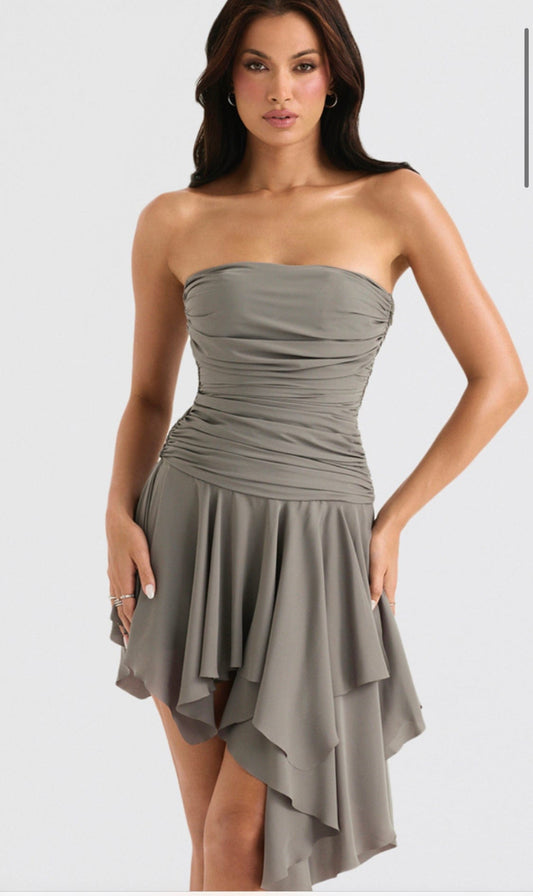 HOUSE OF CB Valeria - Smoke Gathered Asymmetric Dress Size XS