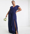 TFNC Plus Bridesmaid Flutter Sleeve Ruffle Detail Maxi Dress Navy/Emerald/Red