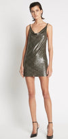 metallic bronze mini dress