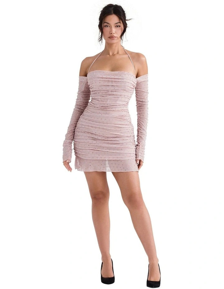 Estella Crystallised Dress in Soft Pink