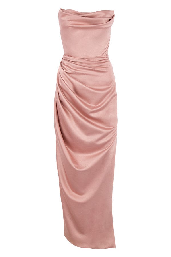 HOUSE OF CB Adrienne Blush Satin Strapless Gown - Size S