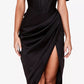 HOUSE OF CB Loretta Satin Off Shoulder Dress - Black - Size S