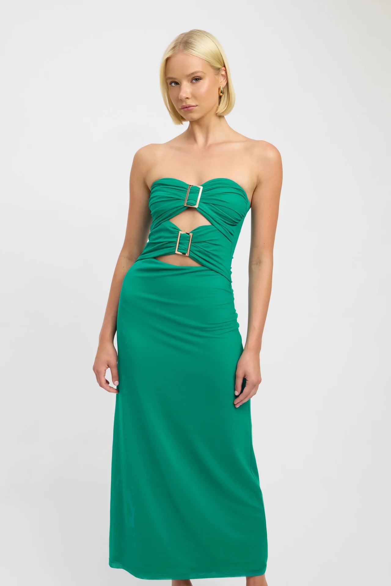 KOOKAI Paradise Green Bolt Buckle Dress - Size 10 One Night Stand Designer Dress Hire KOOKAI Paradise Green Bolt Buckle Dress - Size 10 One Night Stand Designer Dress Hire