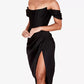 HOUSE OF CB Loretta Satin Off Shoulder Dress - Black - Size S