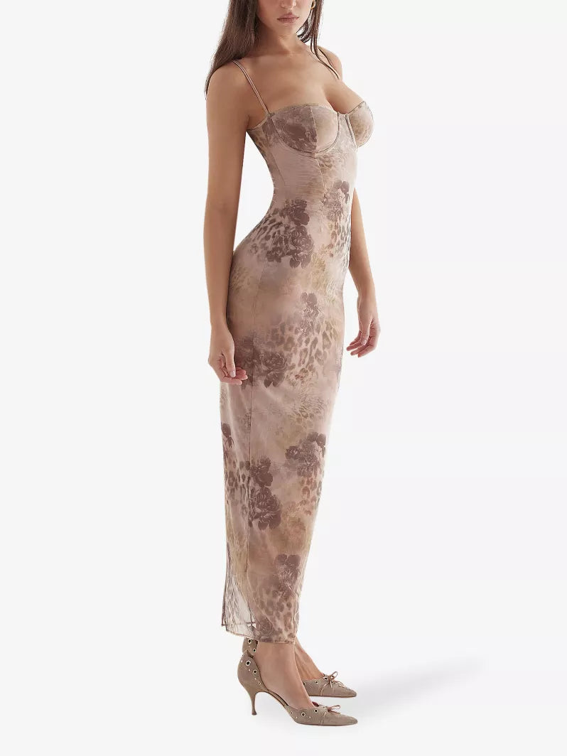 HOUSE OF CB Aiza Cream Floral Print Maxi Dress - Size 8/S