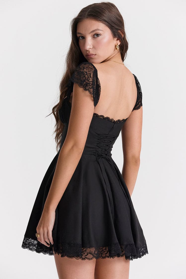 blue dress for baby girl HOUSE OF CB Kaia Black A Line Mini Dress