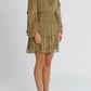 SHONA JOY Ruched Eleonora Frilled Mini Dress SIZE 8/Olive Sand