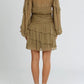 SHONA JOY Ruched Eleonora Frilled Mini Dress SIZE 8/Olive Sand