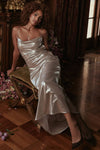 HOUSE OF CB Leia Champagne Shimmer, Low Back Maxi Dress - Size S