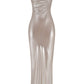 HOUSE OF CB Leia Champagne Shimmer, Low Back Maxi Dress - Size S