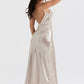 HOUSE OF CB Leia Champagne Shimmer, Low Back Maxi Dress - Size S