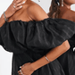 Puff Off Shoulder Midi Dress in Black
