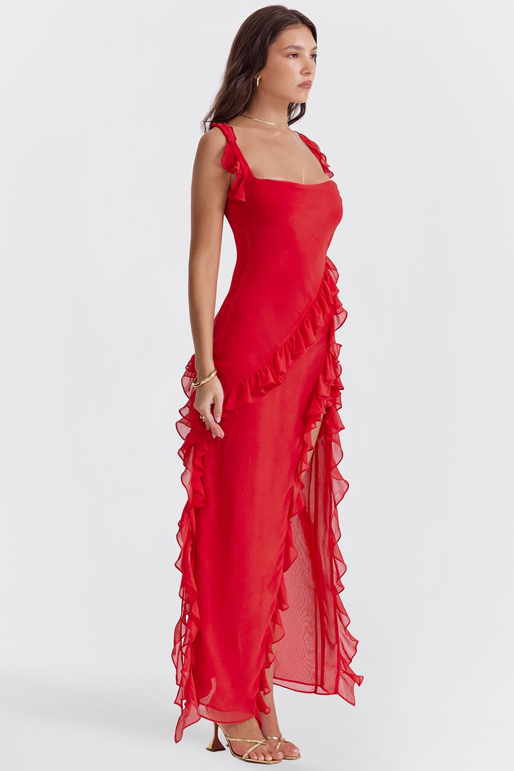 HOUSE OF CB Ariela Cherry Ruffle Maxi Dress - Size XS