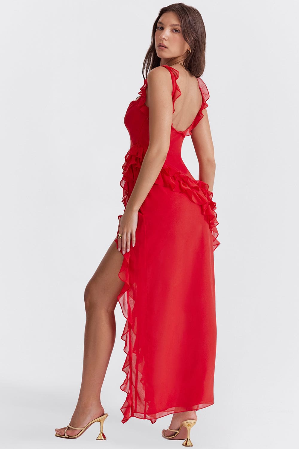 HOUSE OF CB Ariela Cherry Ruffle Maxi Dress - Size XS