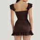 HOUSE OF CB Dionne Espresso Ruffle Corset Mini Dress - Size XS, S