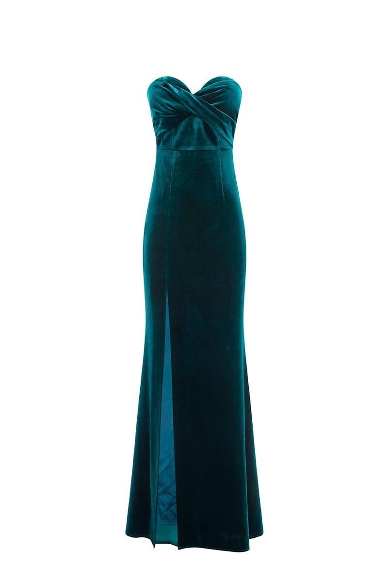 SHEIKE Strapless Emerald Velvet Gown One Night Stand Designer Dress Hire SHEIKE Strapless Emerald Velvet Gown One Night Stand Designer Dress Hire