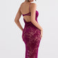 HOUSE OF CB Ione Cranberry Devore Midi Dress - Size S