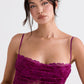 HOUSE OF CB Ione Cranberry Devore Midi Dress - Size S