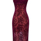 HOUSE OF CB Ione Cranberry Devore Midi Dress - Size S