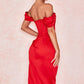 HOUSE OF CB Loretta Red Satin Off Shoulder Midi Dress - Red