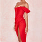 HOUSE OF CB Loretta Red Satin Off Shoulder Midi Dress - Red