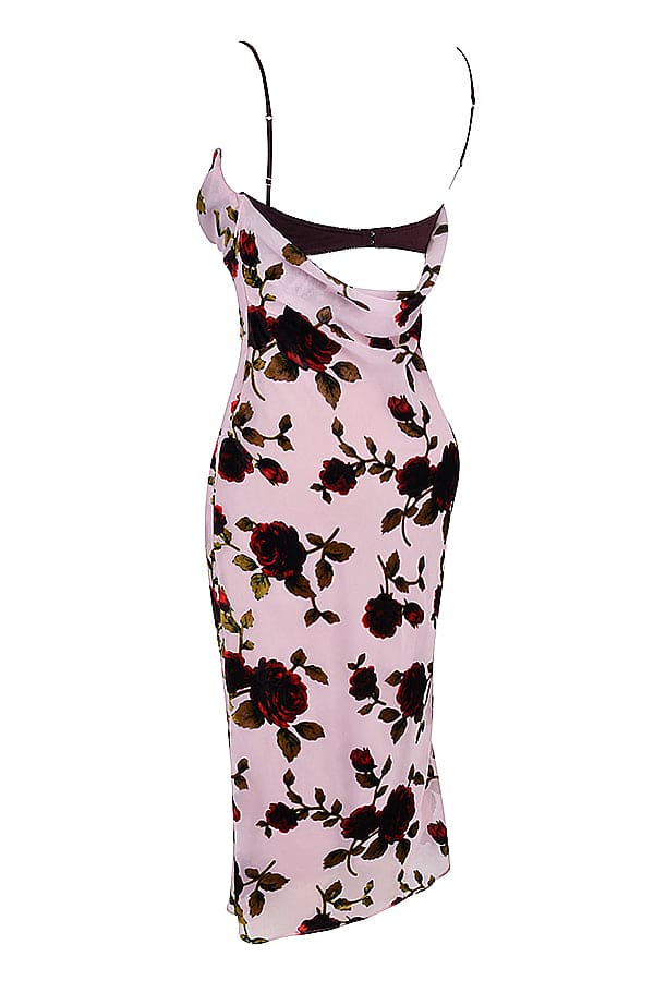 HOUSE OF CB Azura Pink Devore Midi Dress - Size S