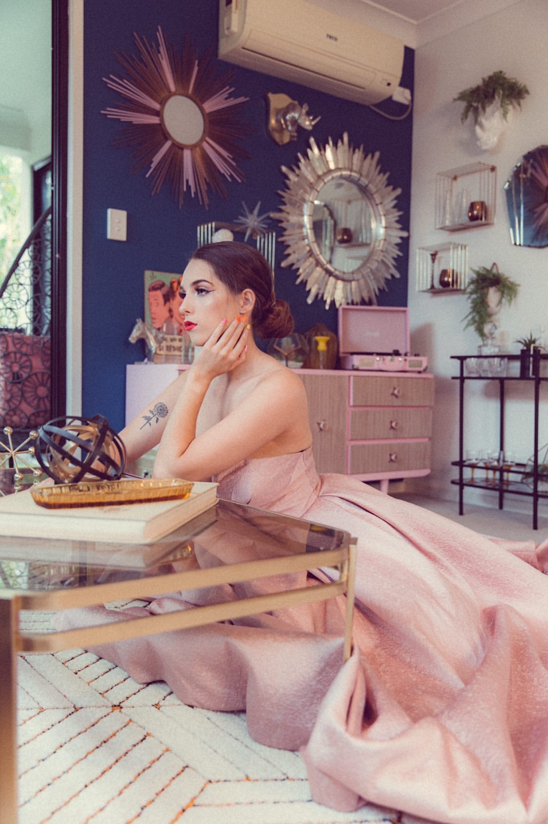 pink jacquard gown