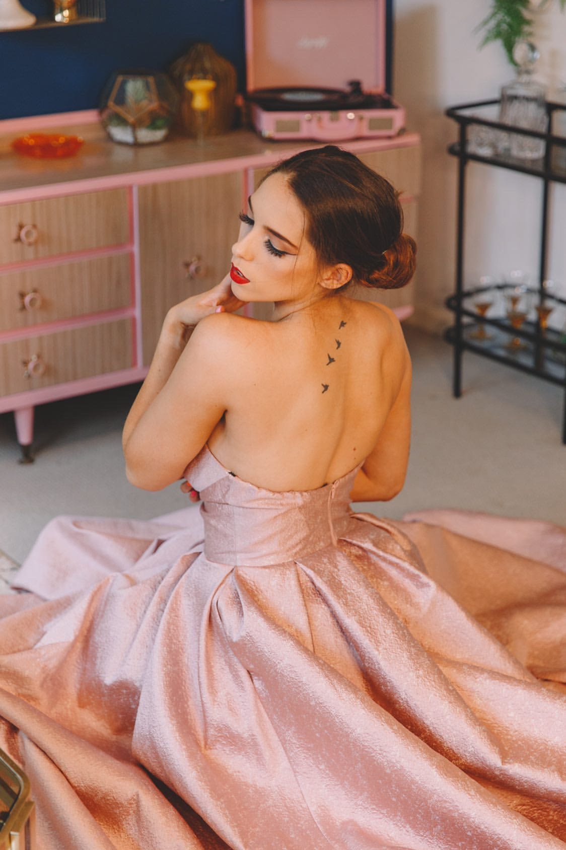 pink jacquard gown