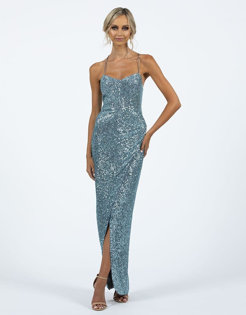 isabella sequin drape maxi