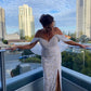 sequin drape cocktail dress