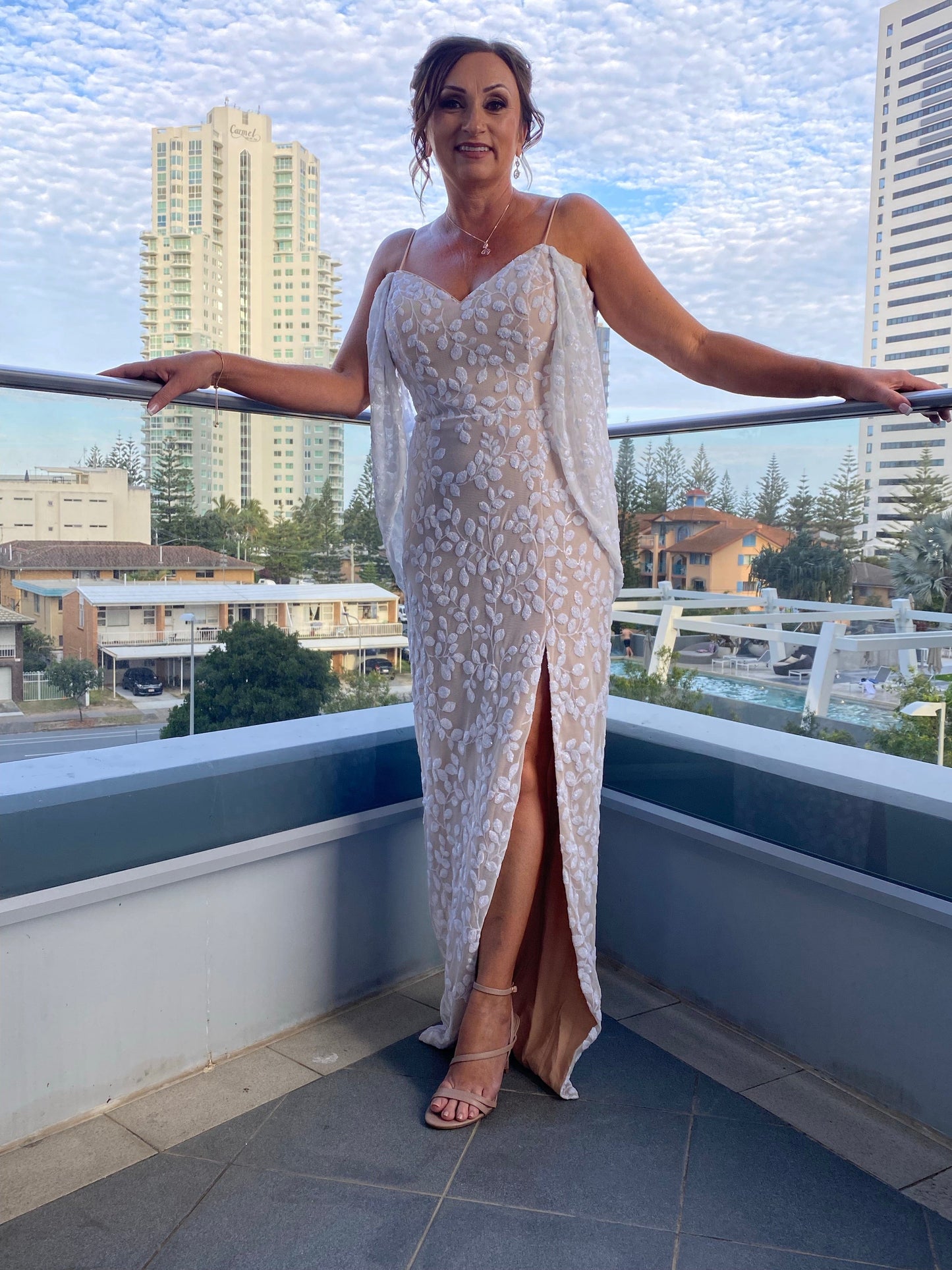 sequin drape cocktail dress